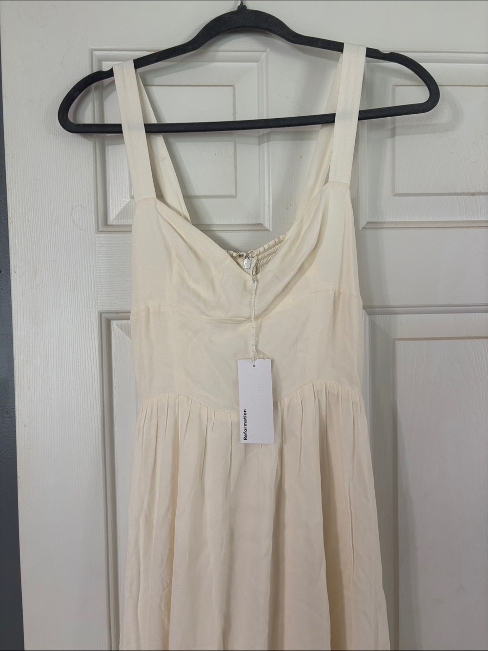 Reformation Cream Gathered Midi Dress with Sweetheart Bodice